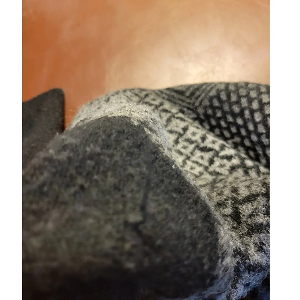 Laura Ashley Cardigan Sweater Geometric Wool Blend Open Front Gray Black PXL